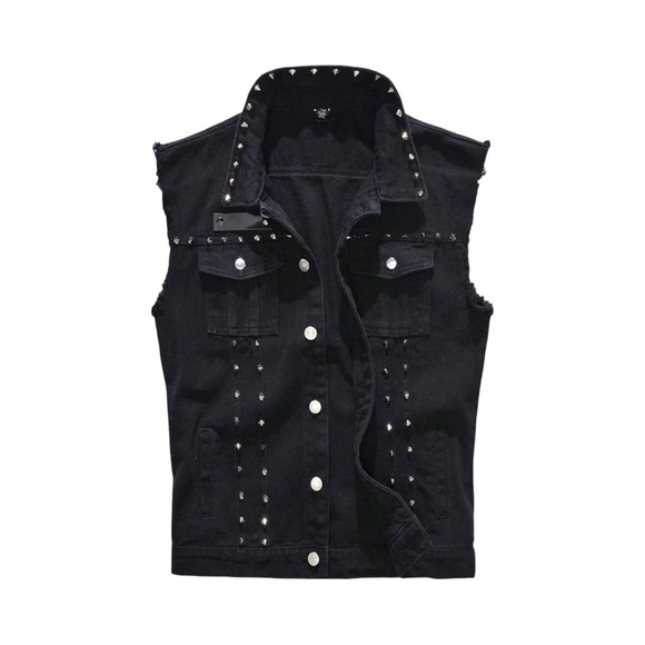 Industrial Goth Black Studded Denim Vest - Picture 6 of 8